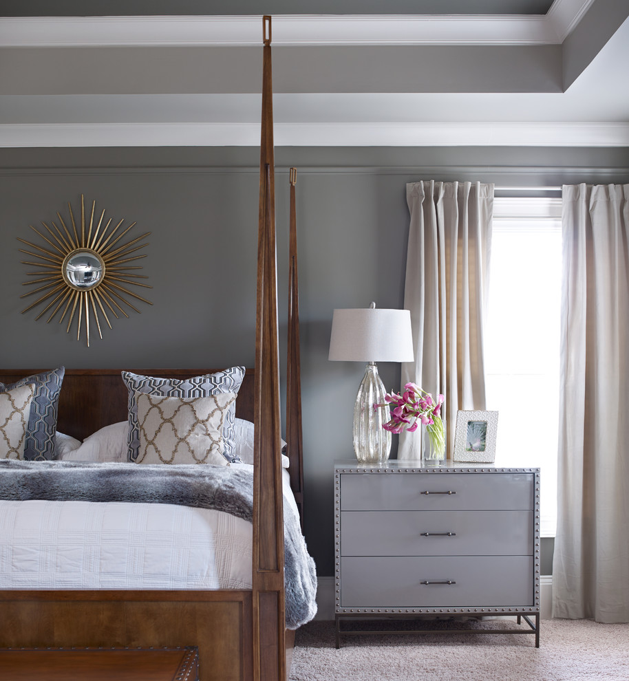 Inspiration for a large transitional master carpeted bedroom remodel in Atlanta with gray walls