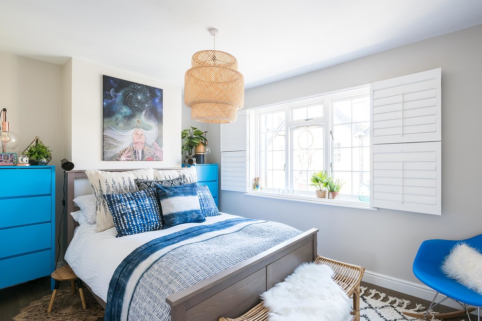 Inspiration for a mid-sized coastal bedroom remodel in London