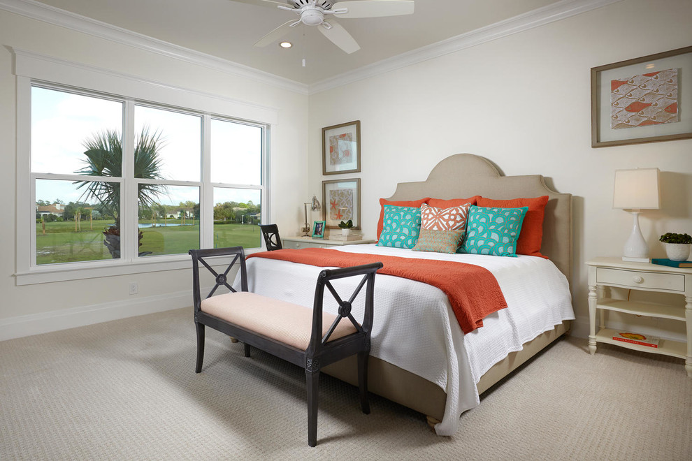 Photo of a contemporary guest bedroom in Tampa with grey walls, carpet and no fireplace.