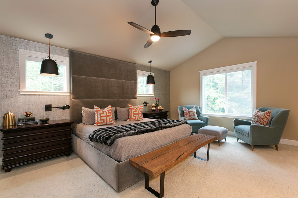 Mid-sized minimalist master carpeted bedroom photo in Seattle with beige walls and no fireplace