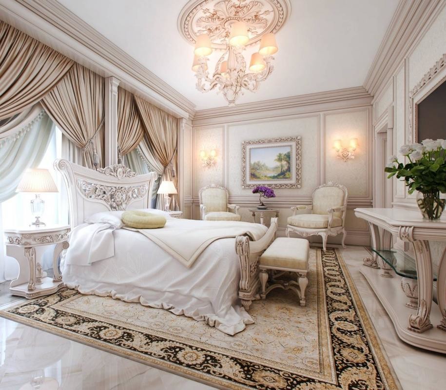 Immagine di una camera matrimoniale mediterranea di medie dimensioni con pareti bianche, pavimento in marmo e nessun camino