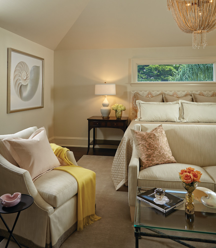 Inspiration for a guest dark wood floor bedroom remodel in Miami with beige walls
