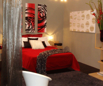 Example of a trendy bedroom design in Melbourne