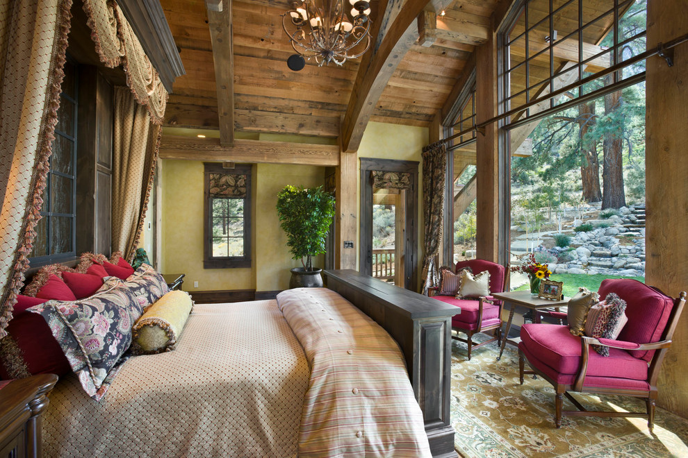 Inspiration for a rustic bedroom remodel in Other with beige walls