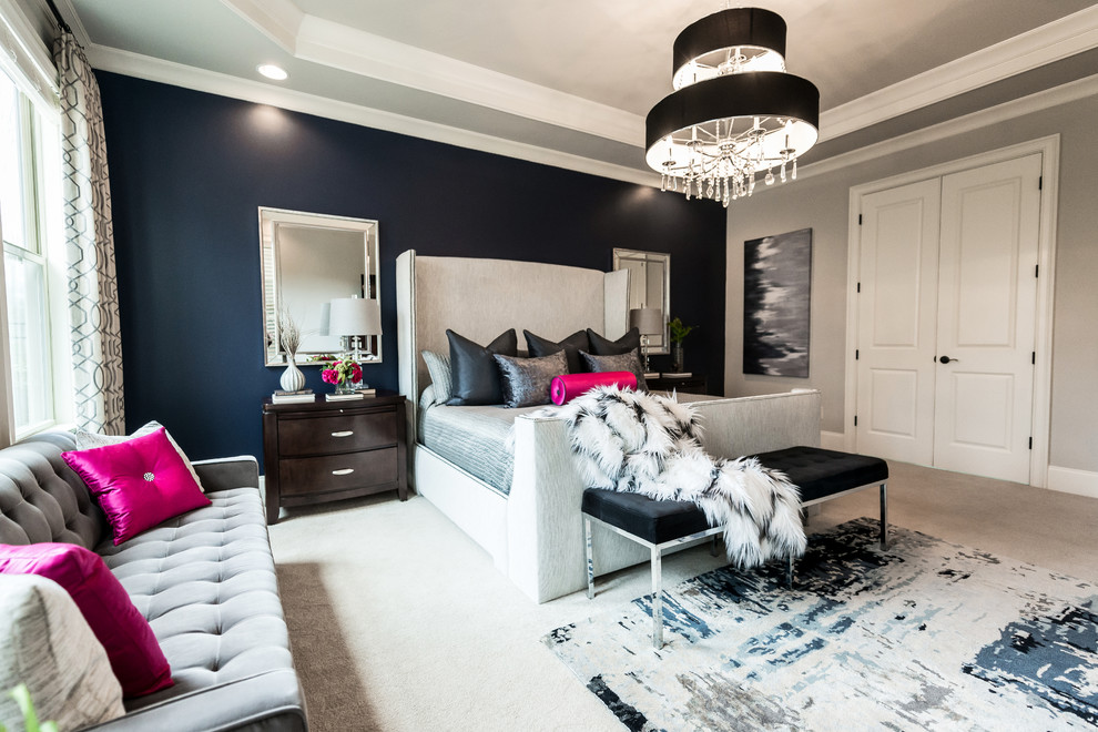 Inspiration for a mid-sized contemporary master carpeted and beige floor bedroom remodel in Atlanta with gray walls and no fireplace