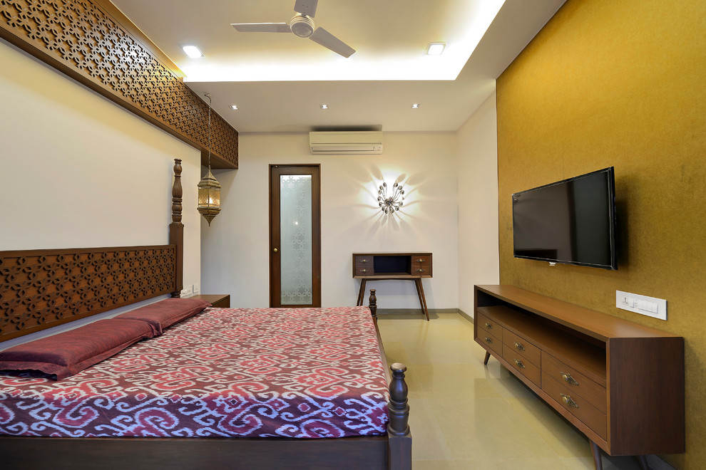 ムンバイにあるアジアンスタイルのおしゃれな寝室のインテリア