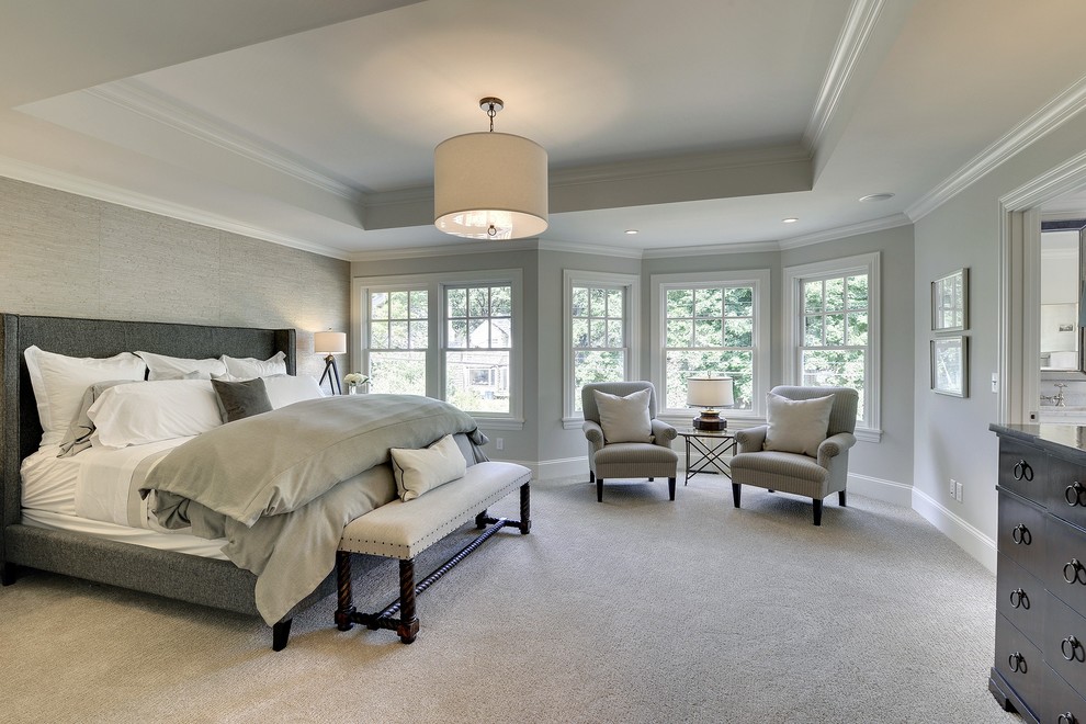 Example of a transitional master bedroom design in Minneapolis