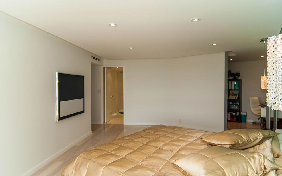 Example of a minimalist bedroom design in Miami