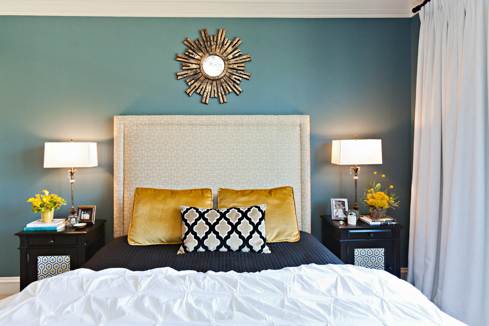 Example of a transitional bedroom design in Dallas