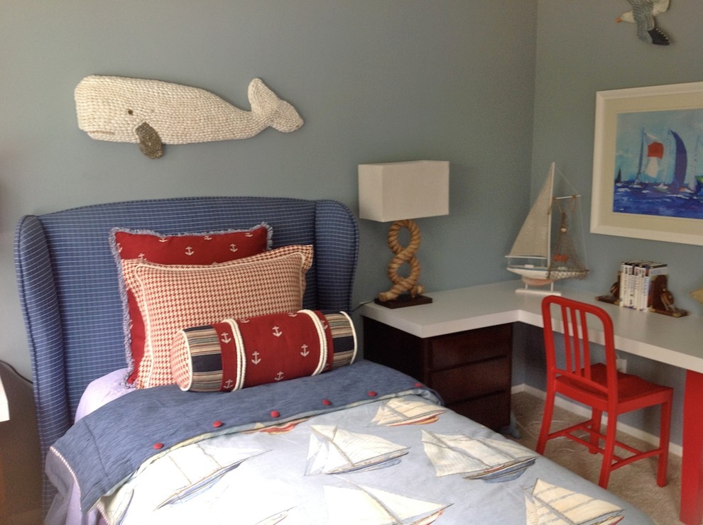 Свежая идея для дизайна: спальня среднего размера в морском стиле - отличное фото интерьера