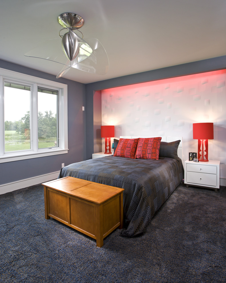 Modernes Schlafzimmer mit grauer Wandfarbe in Minneapolis