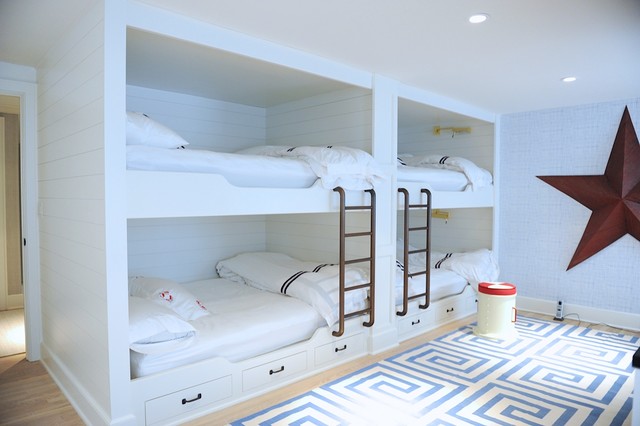 Kids Guest Room Bunk Beds Beach Style, Bunk Bed Guest Room