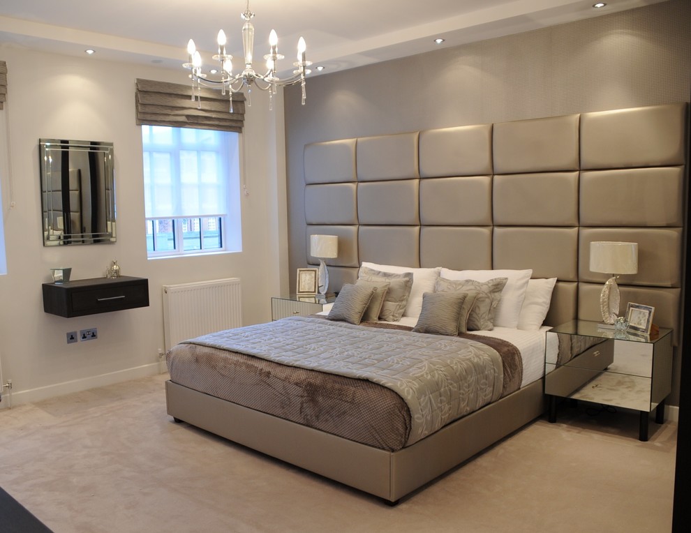 Design ideas for a grey and silver bedroom in London.