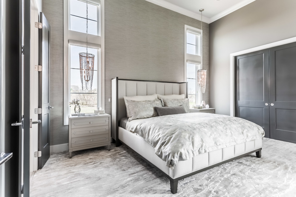 Example of a transitional bedroom design in Kansas City