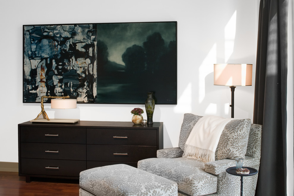 Trendy bedroom photo in Austin with blue walls