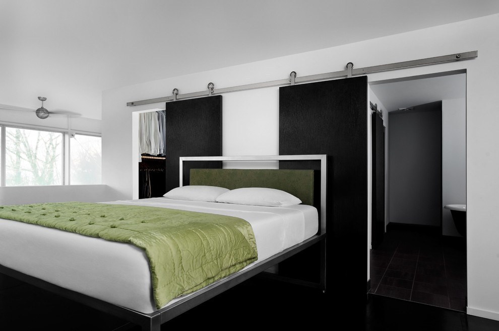 Пример оригинального дизайна: спальня в стиле модернизм