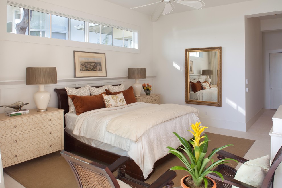 Example of a trendy bedroom design in Orlando with white walls