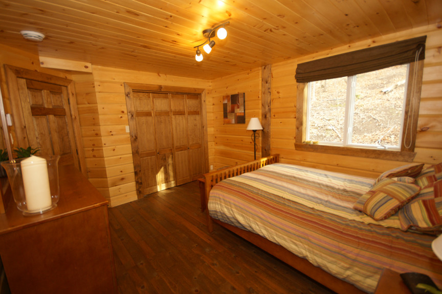 Mountain style dark wood floor bedroom photo in Charlotte