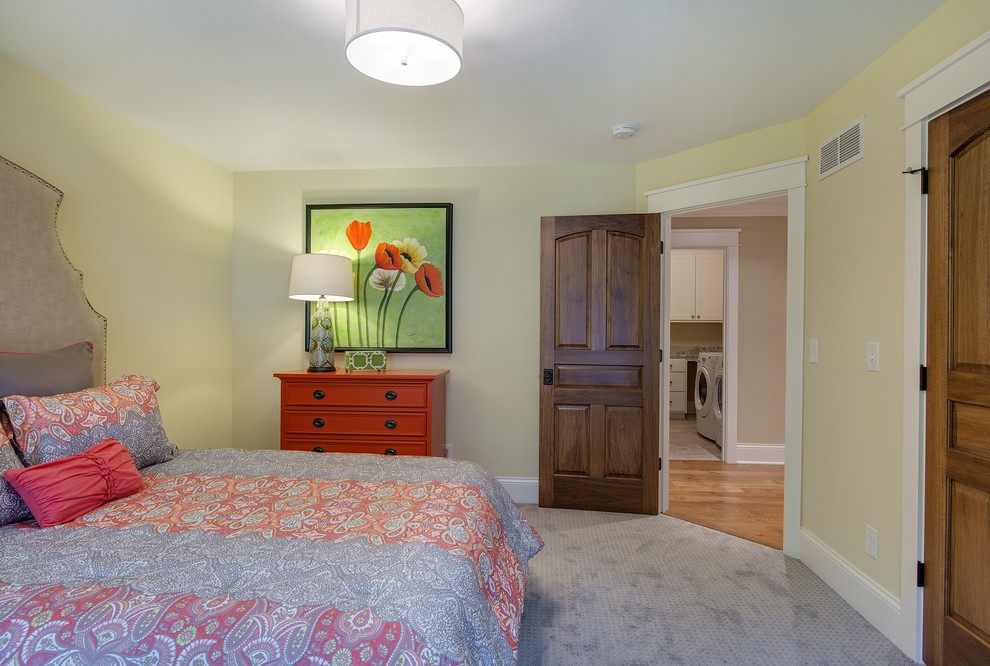 Inspiration for a mid-sized guest carpeted bedroom remodel in Minneapolis with yellow walls