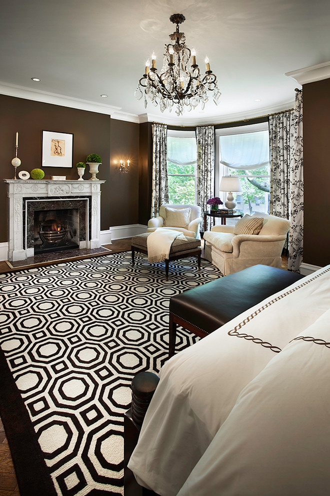 Classic bedroom in Chicago with brown walls.