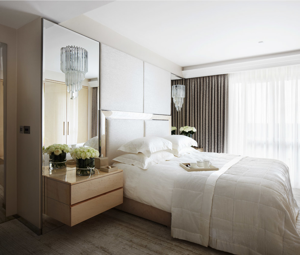 Diseño de dormitorio contemporáneo con moqueta