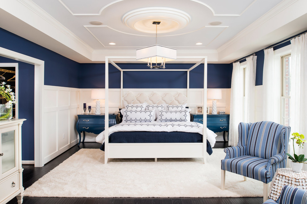 Transitional master dark wood floor bedroom photo in DC Metro with multicolored walls
