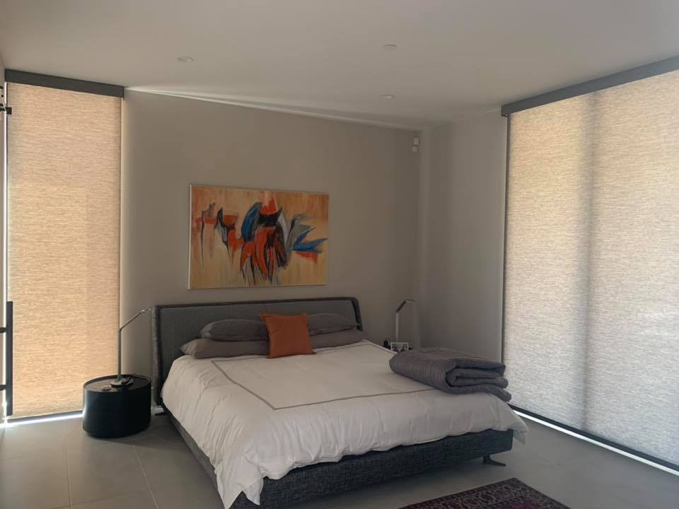 Large Motorized Roller Shades in Bedroom Classique Chic Chambre