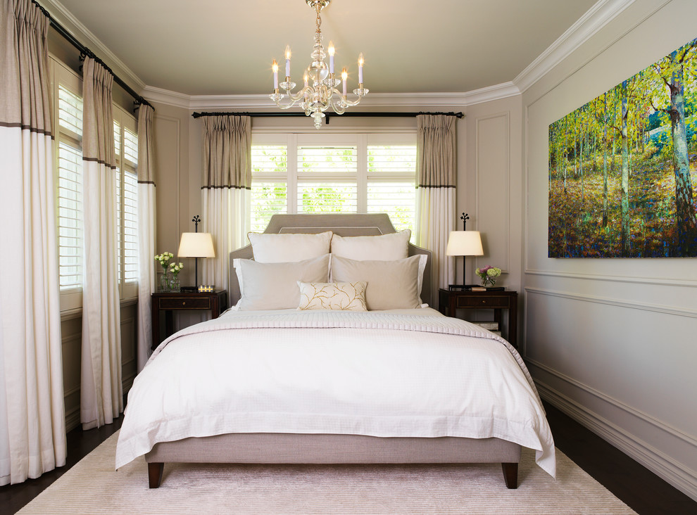 Inspiration for a transitional dark wood floor bedroom remodel in Toronto with gray walls and no fireplace