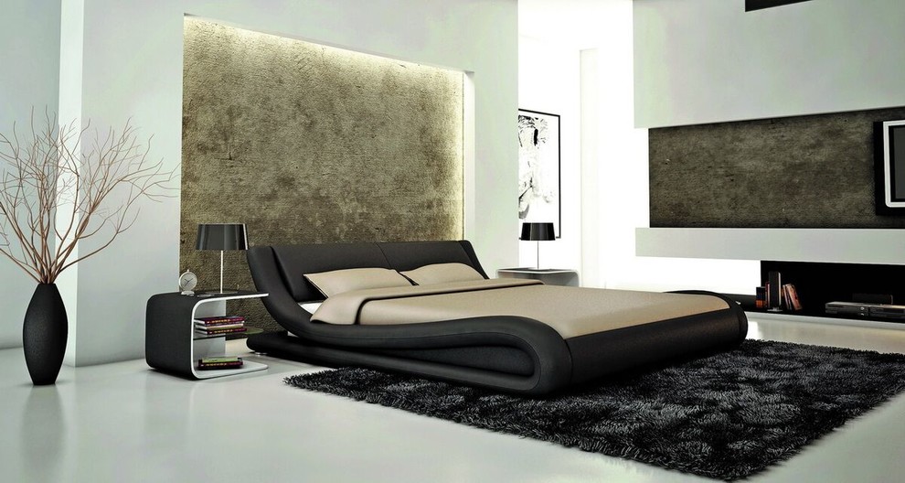Foto de dormitorio principal minimalista grande sin chimenea con paredes blancas, suelo de mármol y suelo gris