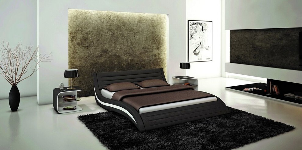 Стильный дизайн: хозяйская спальня среднего размера в стиле модернизм с белыми стенами, бетонным полом и серым полом без камина - последний тренд