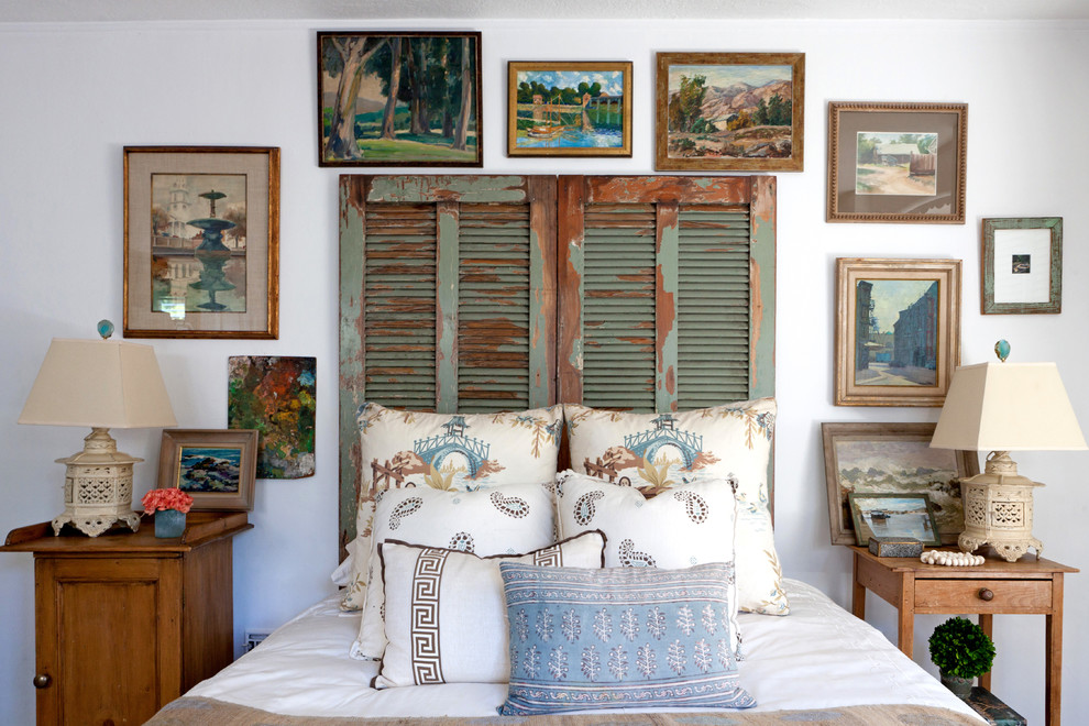 Bedroom - shabby-chic style bedroom idea in Los Angeles with white walls
