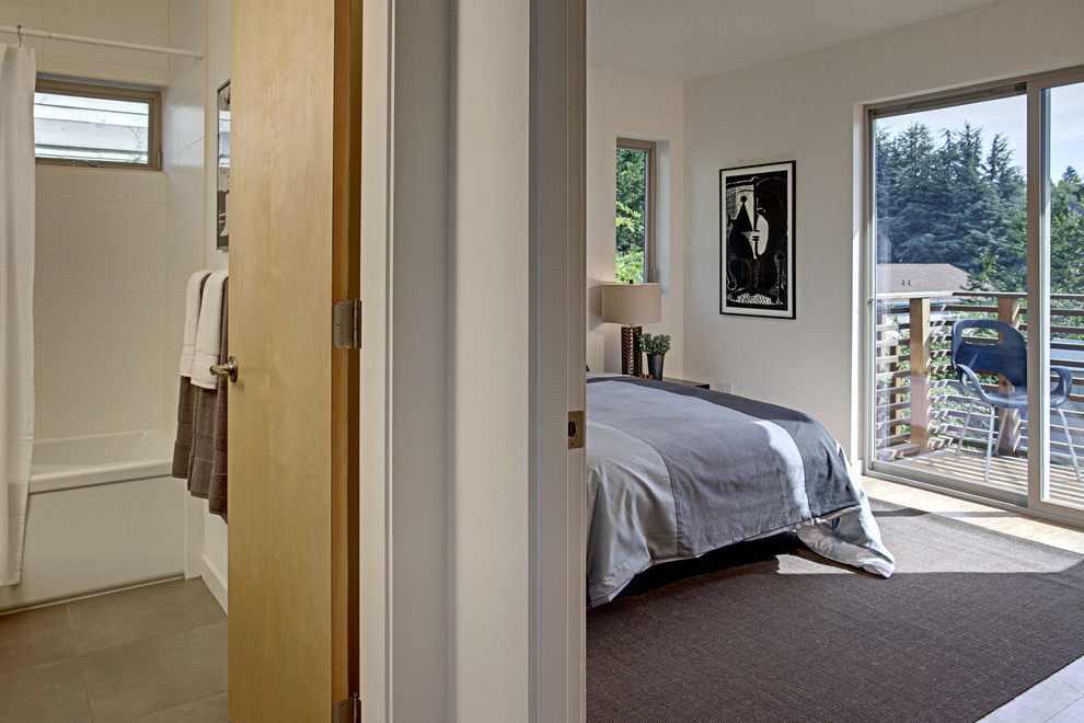 Photo of a modern bedroom in Seattle.