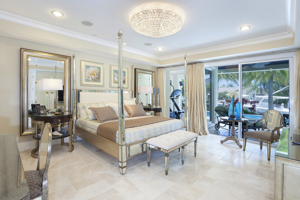 Photo of a contemporary bedroom in Miami with beige walls.