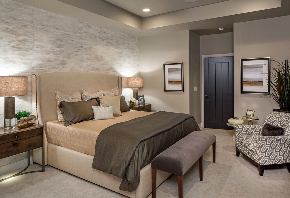 Design ideas for a contemporary bedroom in Omaha.
