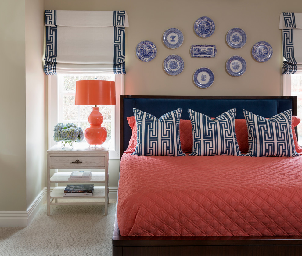 Inspiration for a large transitional guest carpeted bedroom remodel in Little Rock with beige walls and no fireplace