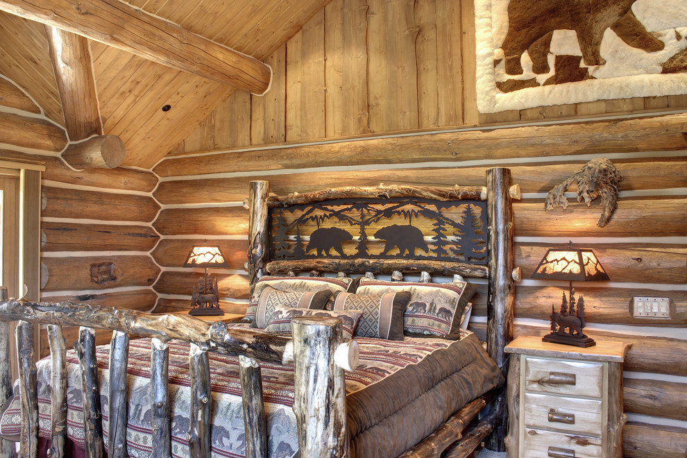 Photo of a rustic guest bedroom in Los Angeles.