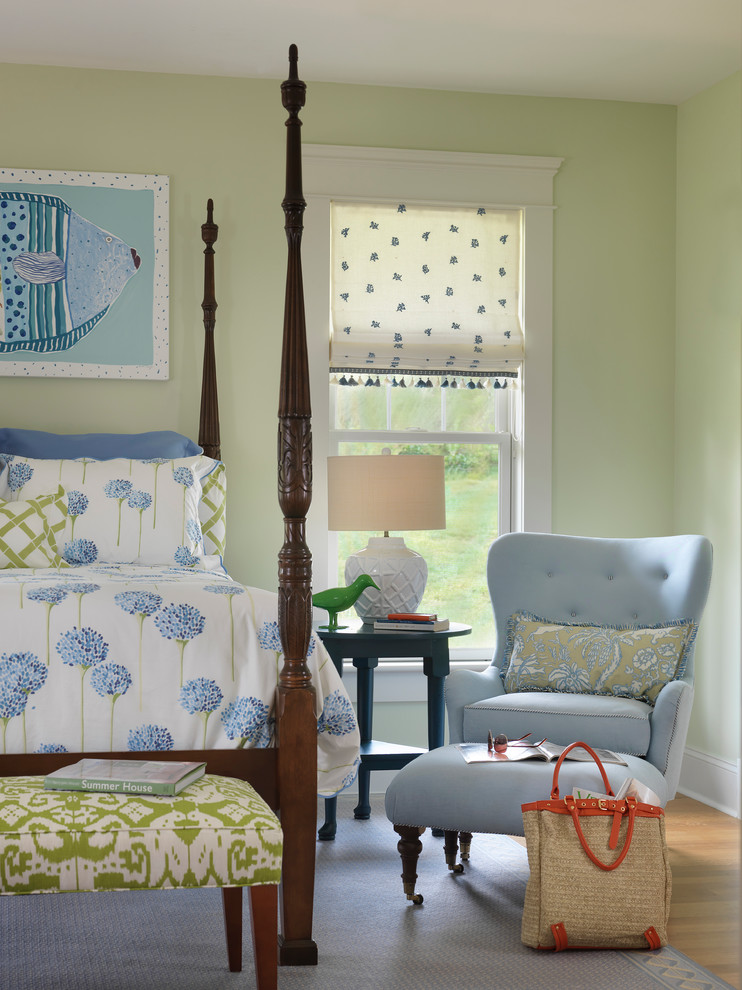 Inspiration for a coastal bedroom remodel in Providence with green walls