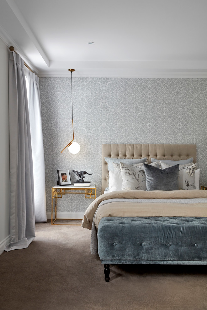 メルボルンにあるトランジショナルスタイルのおしゃれな寝室のインテリア