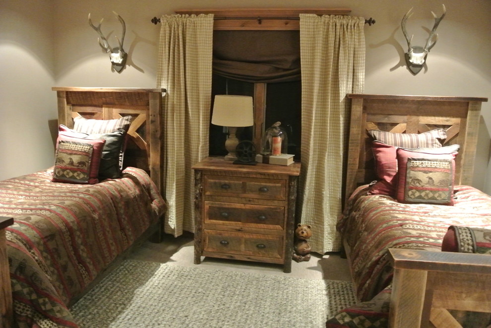 Inspiration for a rustic bedroom in Omaha.