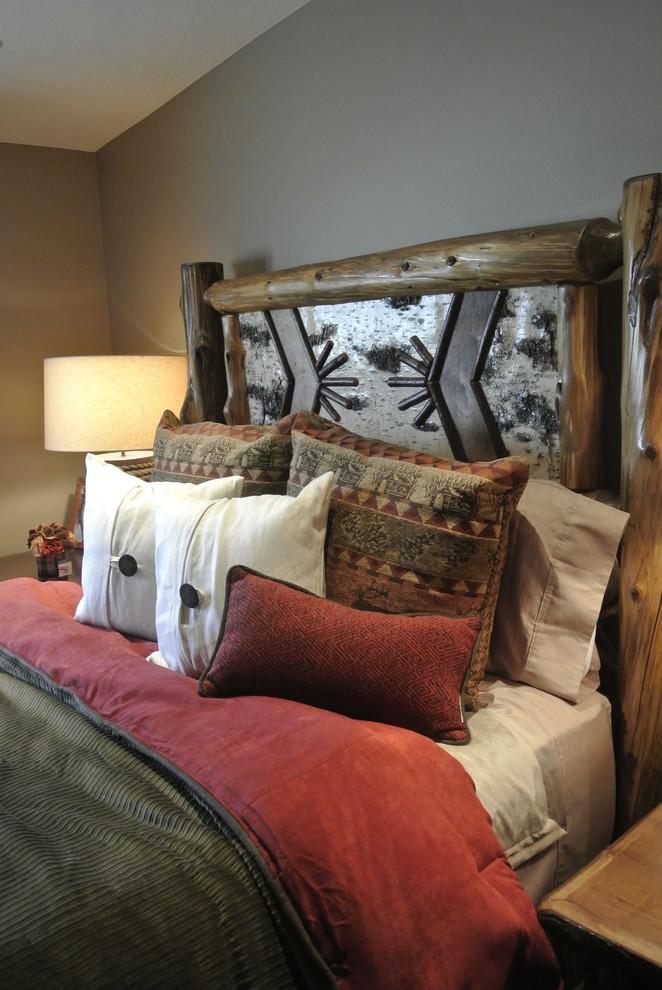 Design ideas for a rustic bedroom in Omaha.