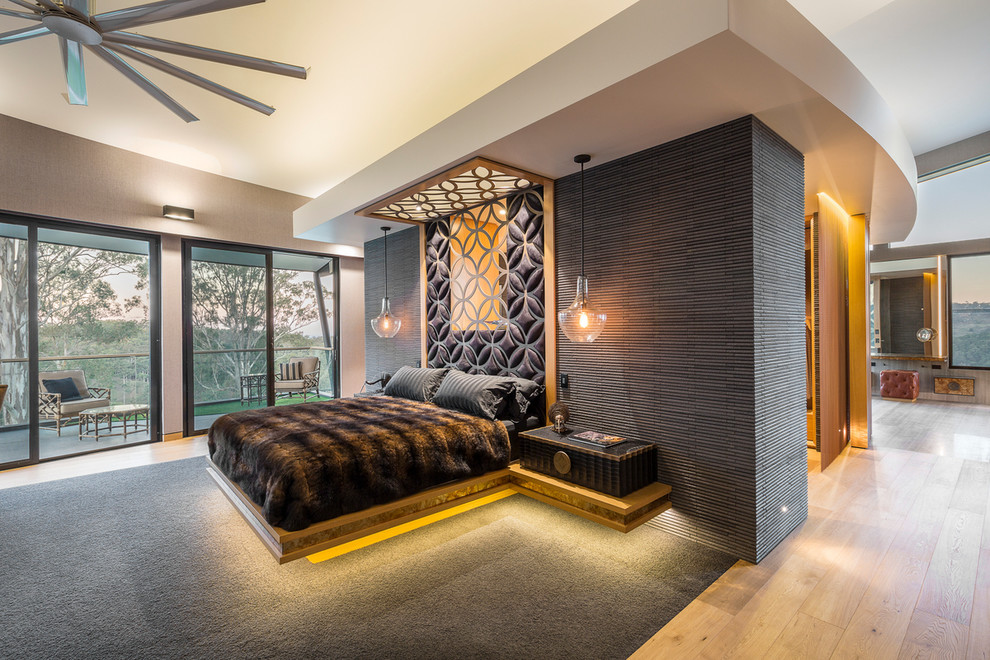 Bedroom - large contemporary master bedroom idea in Brisbane