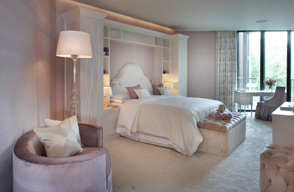 Mid-sized elegant bedroom photo in London