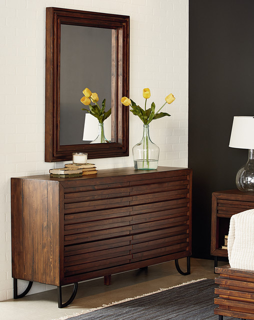 Magnolia Home Stacked Slat Boho Dresser / Mirror Industrial Bedroom