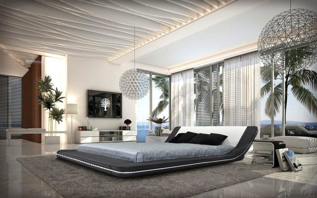 Marquee Contemporary Leather Platform Bed w/ LED Lights - Contemporary -  Bedroom - Los Angeles - by LA Furniture Store | Houzz UK