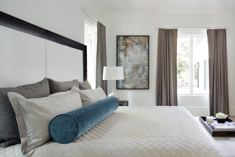 Bedroom - large transitional master light wood floor bedroom idea in Atlanta with white walls
