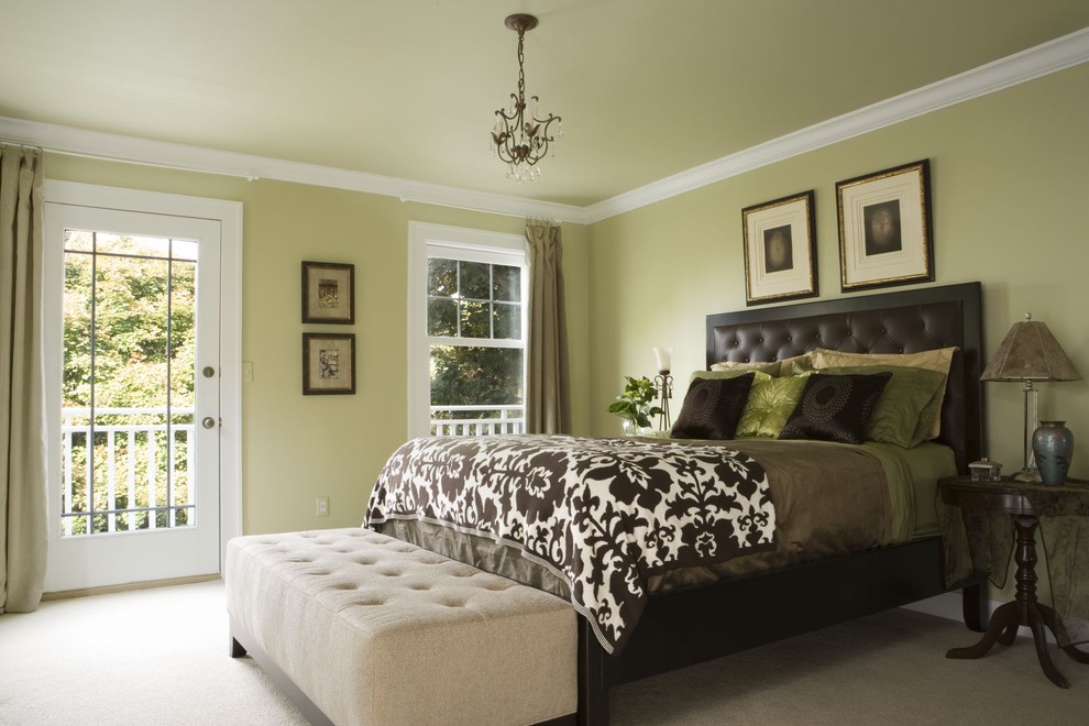 Inspiration for a timeless bedroom remodel in Detroit with green walls