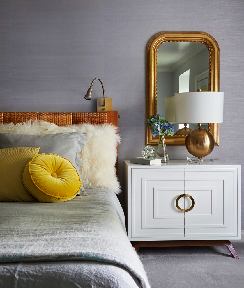Bedroom - large transitional master carpeted bedroom idea in Chicago with gray walls