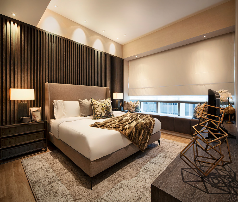 シンガポールにあるコンテンポラリースタイルのおしゃれな寝室 (照明) のインテリア