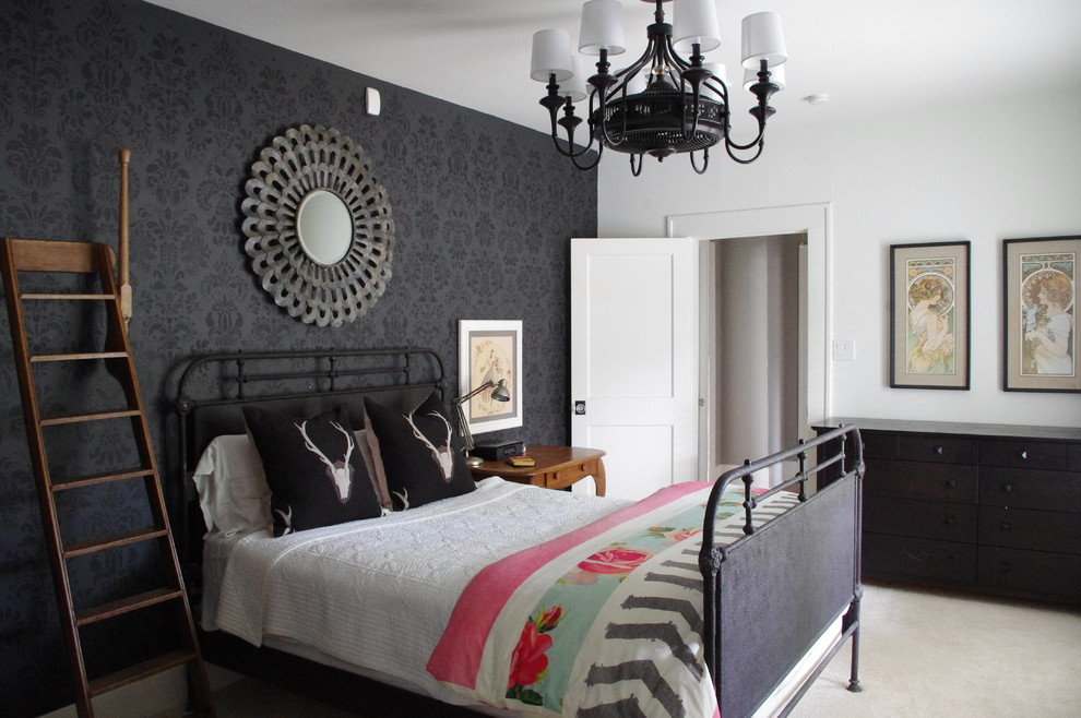 Inspiration for a mid-sized timeless master carpeted bedroom remodel in Houston with gray walls and no fireplace