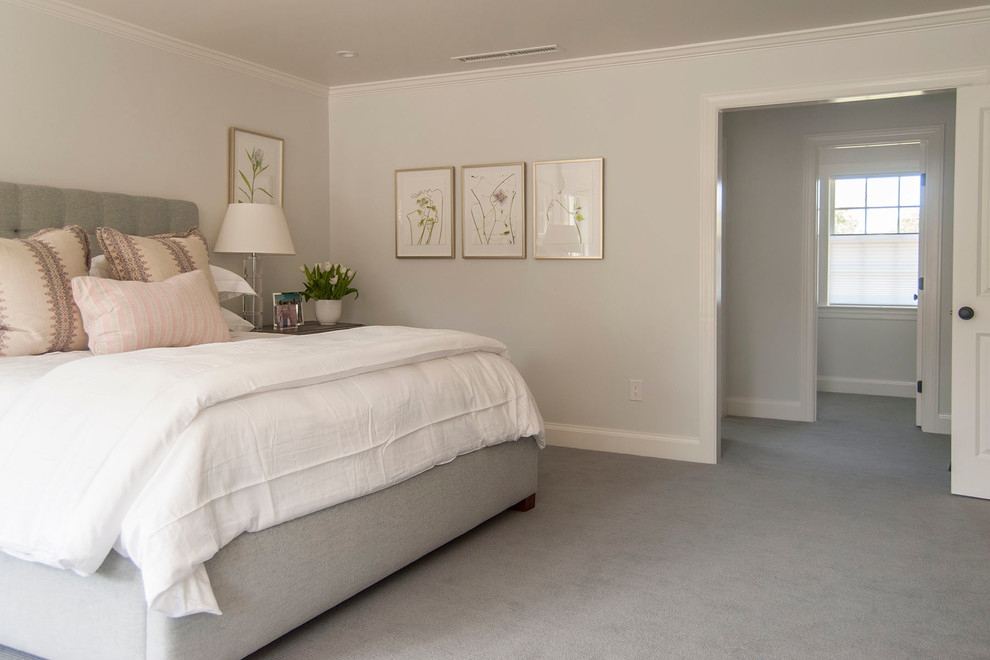 Inspiration for a large contemporary master carpeted bedroom remodel in DC Metro with beige walls and no fireplace